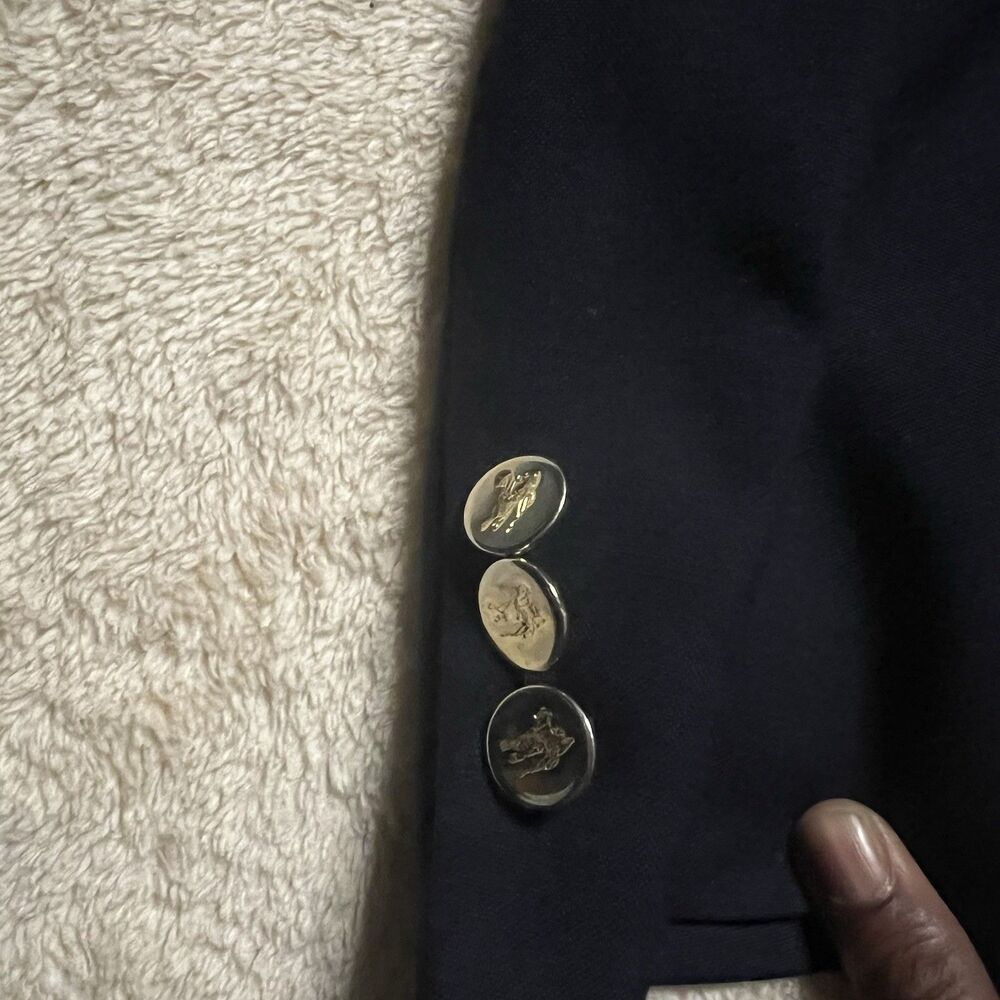 Vintage Burberrys Blazer Jacket Sz 38 Wool Navy Gold Button Double Breasted Peak - Picture 3 of 10